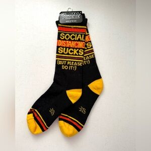 Gumball Poodle Social Distancing Sucks Crew Socks Black Yellow Orange